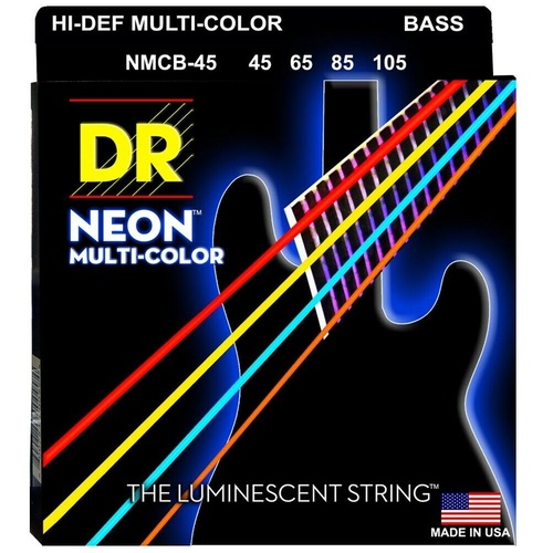 DR NMCB-45 K3 Neon Multi-Color Coated Medium Electric Bass Strings (45-105)