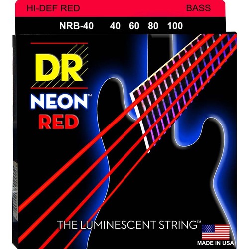 DR Hi-Def Neon Red  Coated Nickel Plated Bass Guitar Strings  4 String 40-100