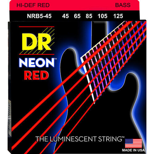 DR NRB5-45 K3 Neon Hi-Def Red Medium 5-String Electric Bass Strings (45-125)