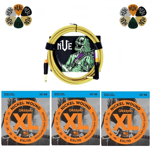 Electric Guitar Strings EXL110 X 3  D'Addario + Cable + Picks Set