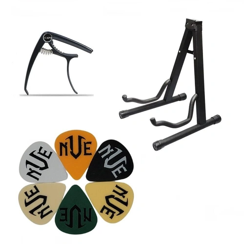 Angkor Music Acoustic / Electric Guitar Bundle -  Picks - Stand - Capo