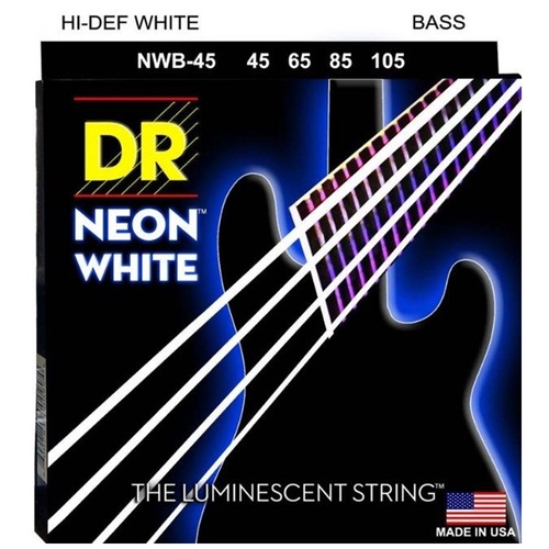 DR Strings Hi-Def Coated NEON White Electric Bass Guitar Strings 45 - 105