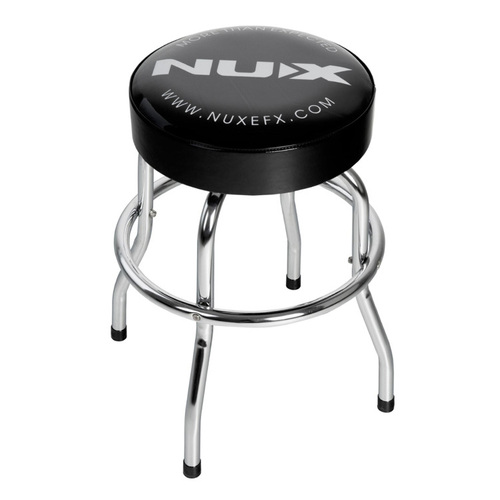 NU-X Branded Bar Stool in Chrome with Black Padded Top