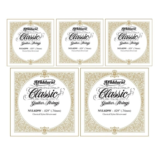 5 x D'Addario Silver-plated Copper Classical Guitar Single D string , .029 , 4th