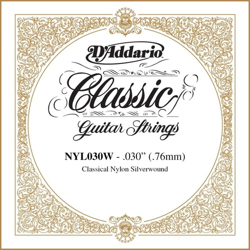 D'Addario NYL030W Silver-plated Copper Classical Guitar Single String, .030