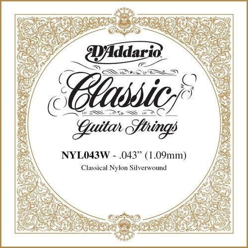 D'Addario NYL043W Silver-plated Copper Classical Guitar Single String, .043