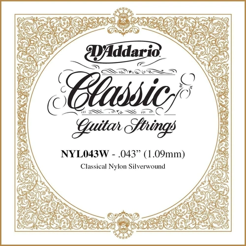 D'Addario NYL043W Silver-plated Copper Classical Guitar Single String, .043