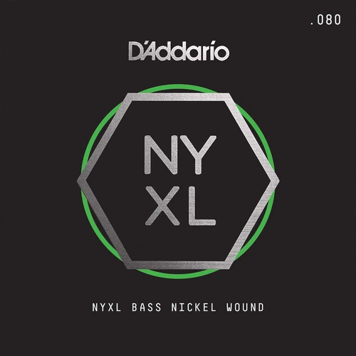 D'Addario NYXLB080, NYXL Nickel Wound Bass Guitar Single String, Long Scale, .080