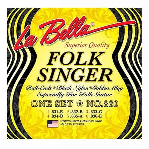 La Bella 830 Folksinger Black Nylon Golden alloy Classical Guitar Strings