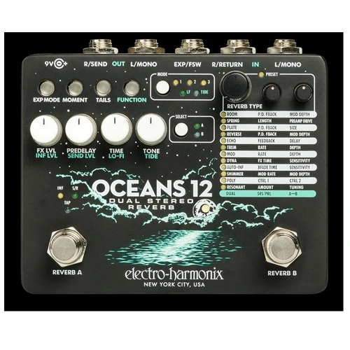 Electro-Harmonix Oceans 12 Dual Stereo Reverb Guitar Effects Pedal