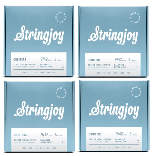 Stringjoy Orbiters | Balanced (9-42) Coated  Electric Guitar Strings 4 Sets