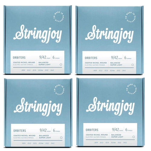 Stringjoy Orbiters | Balanced (9-42) Coated  Electric Guitar Strings 4 Sets