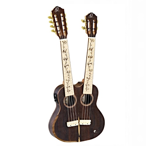 ORTEGA HYDRA Double Neck Tenor Ukulele, 4/8 Acoustic/Electric with Case