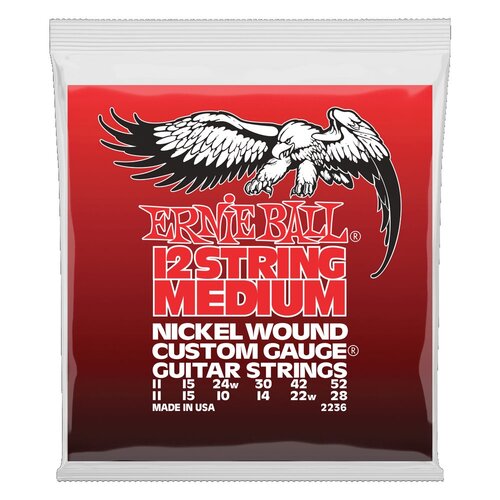 Ernie Ball Medium 12-String Nickel Wound Electric Guitar Strings, 11-52 Gauge