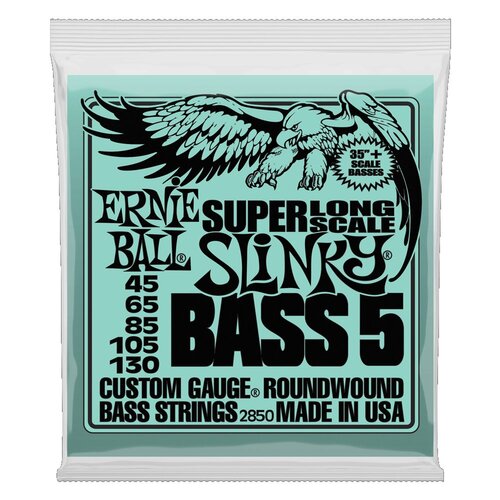 Ernie Ball Bass 5 Slinky Super Long Scale Electric Bass Strings, 45-130 Gauge