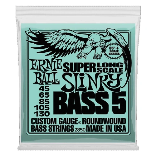 Ernie Ball Bass 5 Slinky Super Long Scale Electric Bass Strings, 45-130 Gauge