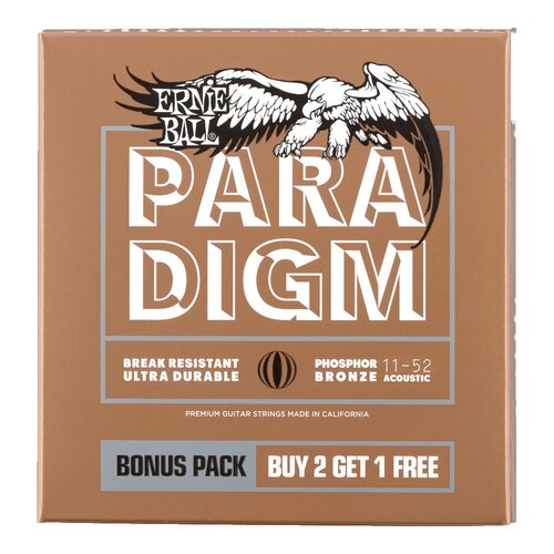 Ernie Ball Paradigm Light Phosphor Bronze Acoustic Guitar Strings 11-52 Gauge, 3 Pack