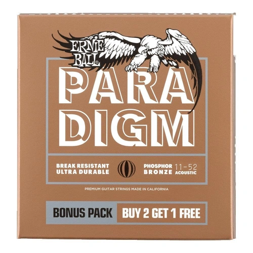 Ernie Ball Paradigm Light Phosphor Bronze Acoustic Guitar Strings 11-52 Gauge, 3 Pack