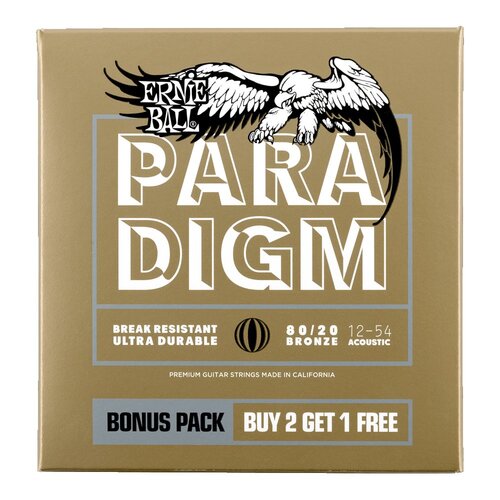 Ernie Ball Paradigm Medium Light 80/20 Bronze Acoustic Guitar Strings, 3 Pack