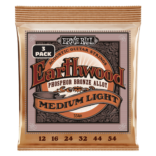 Ernie Ball Earthwood Phos Bronze Acoustic Guitar Strings 12 - 54, - 3 SETS