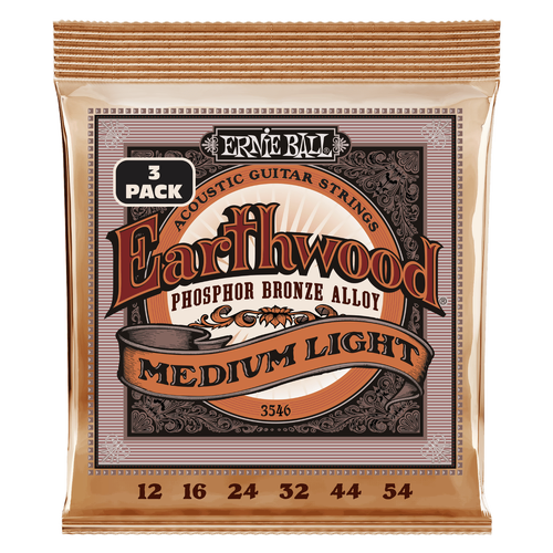 Ernie Ball Earthwood Phos Bronze Acoustic Guitar Strings 12 - 54, - 3 SETS