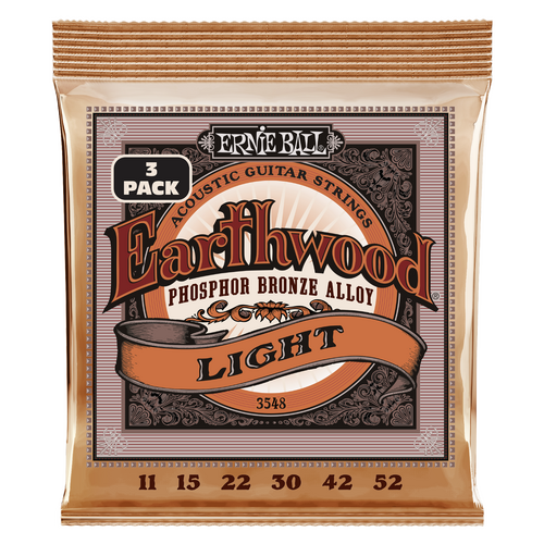 Ernie Ball Earthwood Phos Bronze Acoustic Guitar Strings 11 - 52, - 3 SETS