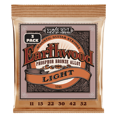 Ernie Ball Earthwood Phos Bronze Acoustic Guitar Strings 11 - 52, - 3 SETS