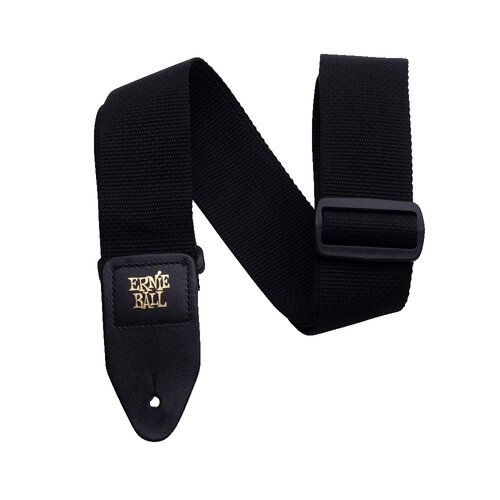 Ernie Ball black Quality Durable Leather Ends Polypro Guitar Strap, Black 41in-72in