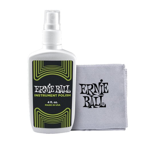 Ernie Ball Proprietary Polish with Microfiber Polish Cloth With Stitched Edge