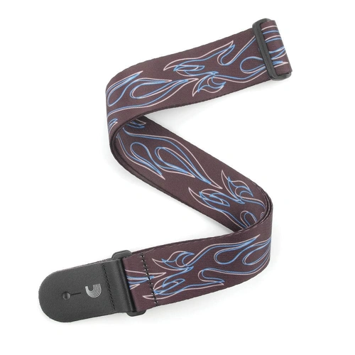 D'Addario Polyester Guitar Strap, Flames Pinstripe, Black w/ Blue
