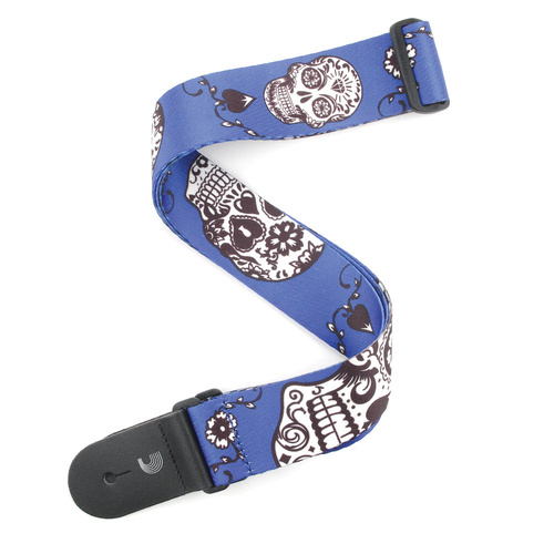 D'Addario Polyester Guitar Strap, Sugar Skulls, Blue