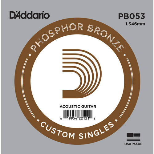 D'Addario PB053 Phosphor Bronze Wound Acoustic Guitar Single String, .053