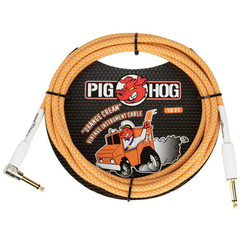 Pig Hog PCH102OC Orange Cream Instrument Cable 10ft Straight - Right Angle