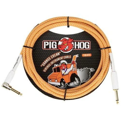 Pig Hog PCH102OC Orange Cream Instrument Cable 10ft Straight - Right Angle