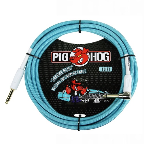Pig Hog Daphne Blue Instrument Cable, 10ft. Right Angle / Straight