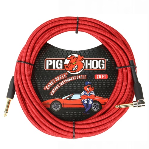 Pig Hog Candy Apple Red Instrument Cable, 20ft. Straight to Right Angle