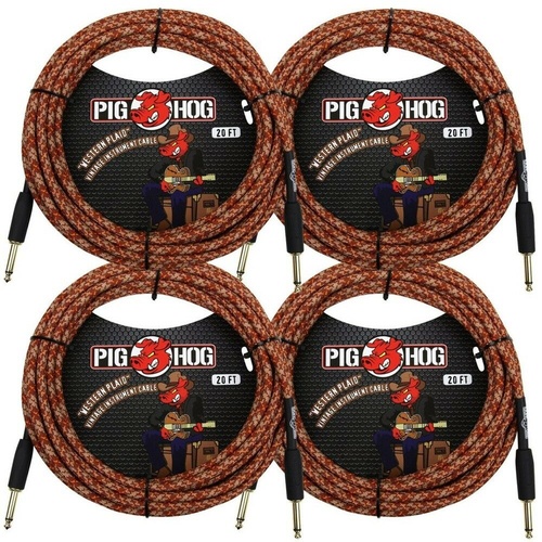 Pig Hog PCH20CP Vintage Series Instrument Cable, 1/4" TS to Same, Western 4 pack