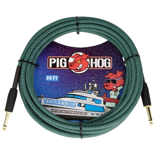 Pig Hog PCH20RA Vintage Series Instrument Cable 1/4" Tahitian blue - 20 Foot
