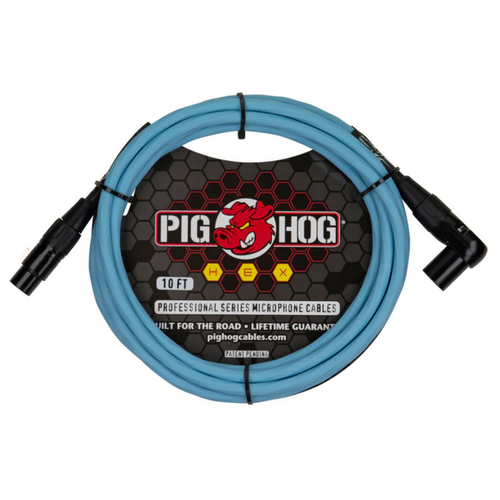Pig Hog Hex Series Microphone XLR Cable, 10ft – Daphne Blue Right Angle