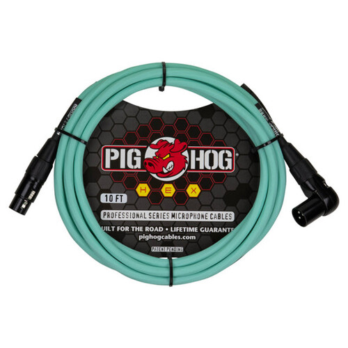Pig Hog Hex Series Microphone XLR Cable, 10ft – Seafoam Green -  Right Angle