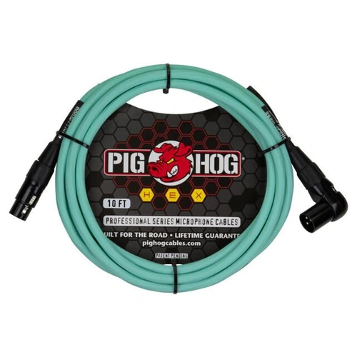 Pig Hog Hex Series Microphone XLR Cable, 10ft – Seafoam Green -  Right Angle