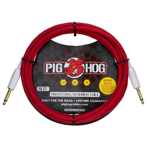 Pig Hog Hex Series Silent Instrument Cable 10 ft Candy Apple Red
