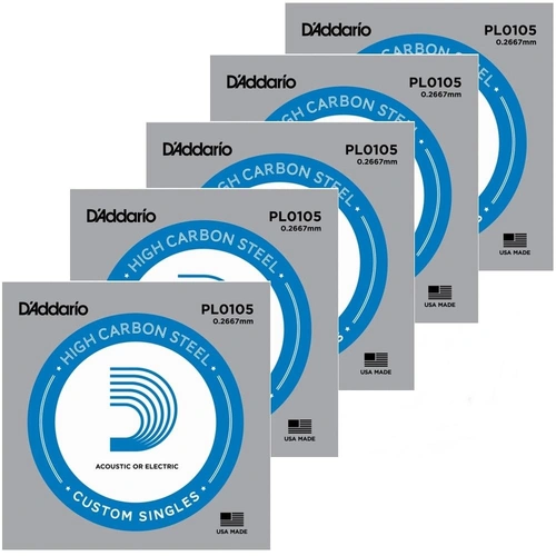 5 x D'Addario single plain steel Electric / Acoustic Guitar strings - Gauge .010.5
