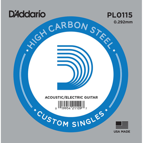 D'Addario PL0115 Plain Steel Guitar Single String for Electric / Acoustic Guitar , .0115