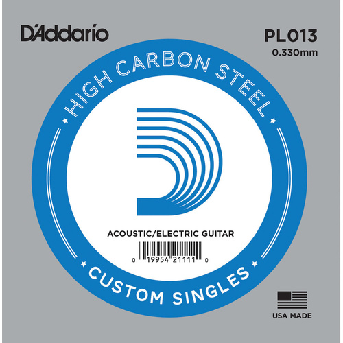 D'Addario PL013 Plain Steel Guitar Single String, .013 , 1single