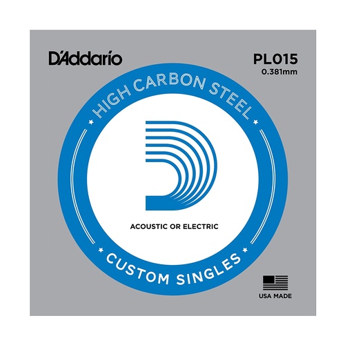 5 x D'Addario PL015 Single Plain Steel .015 Acoustic or Electric Guitar Strings