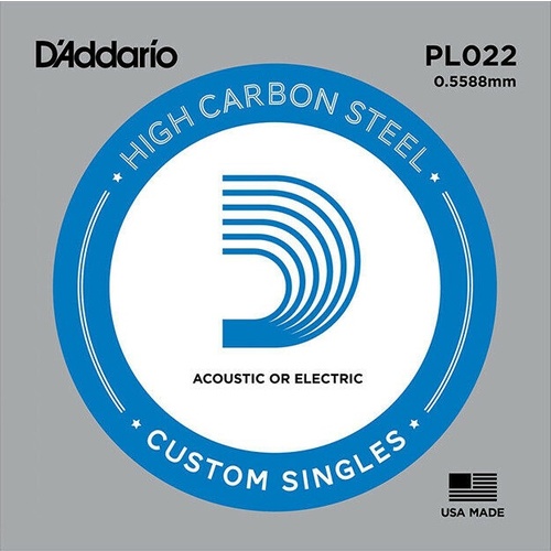 5 x D'Addario PL022 Single Plain Steel .022 Acoustic or Electric Guitar String