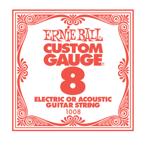 Ernie Ball Plain Steel Single Guitar String for Electric or Acoustic .008 Gauge ,  PO1008 