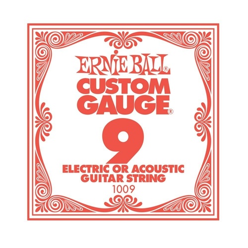 Ernie Ball Plain Steel Single Guitar String for Electric or Acoustic .009 Gauge , 1 string