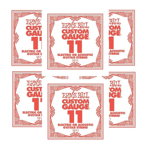 Ernie Ball Nickel Plain Single Guitar String .011 Gauge Pack of 6 , PO1011